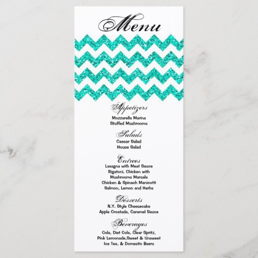 25 Menu Kaarten Blauwgroen Glitter Chevron Zig Zag (Voorkant)