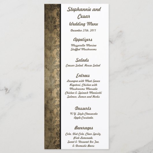 25 Menu Kaarten Bruin Damask (Voorkant)
