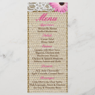 25 Menu Kaarten Burlap Kant Roze Daisy Flower