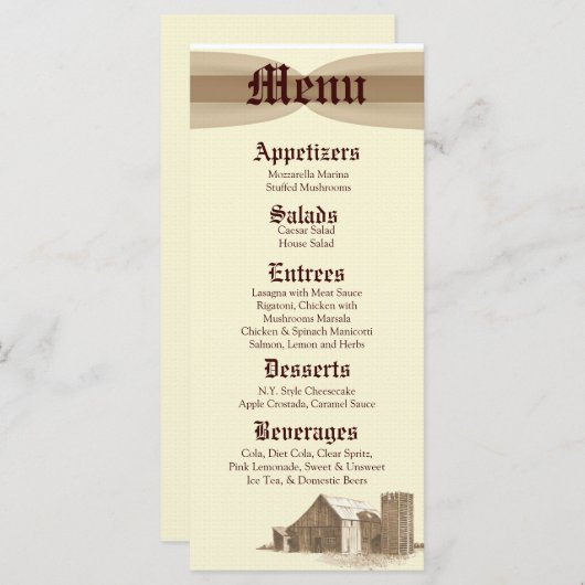 25 Menu Kaarten  Country Barn Boerderij Silo (Voorkant / Achterkant)