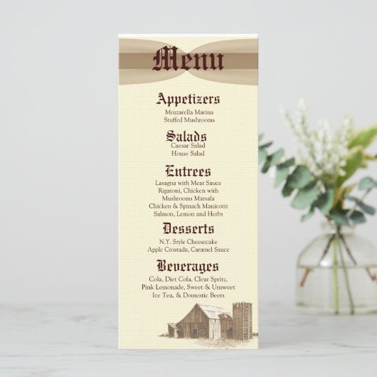 25 Menu Kaarten  Country Barn Boerderij Silo (Staand voorkant)