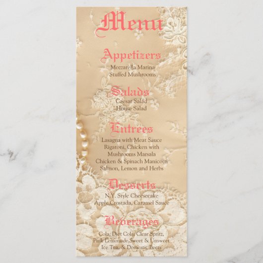 25 Menu Kaarten Country Lace Victoriaans  Juweel (Voorkant)