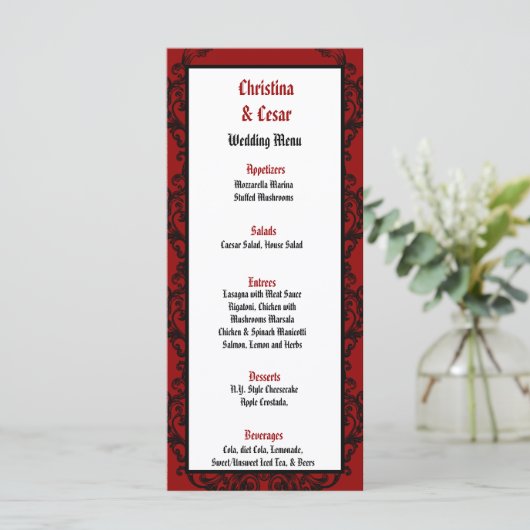 25 Menu Kaarten Crimson Rood  Verfraaiing Rub (Staand voorkant)