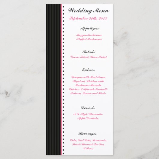 25 Menu Kaarten Damask/Stripes Roze Kroon Zwart Ro (Voorkant)