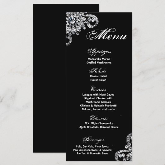 25 Menu Kaarten Diamond Ketting Jewlery Bling (Voorkant / Achterkant)