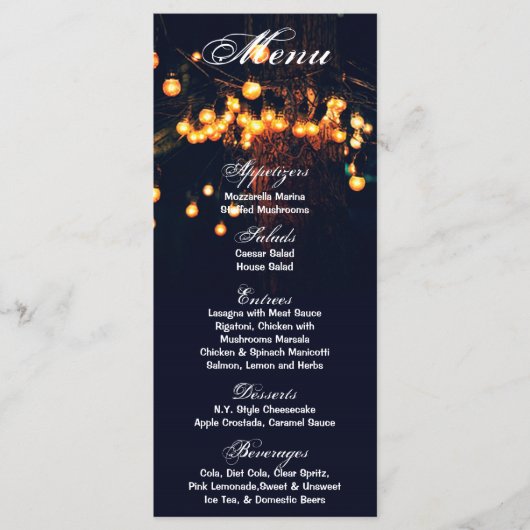 25 Menu Kaarten Eiken Boom String Lights Nachttuin (Voorkant)