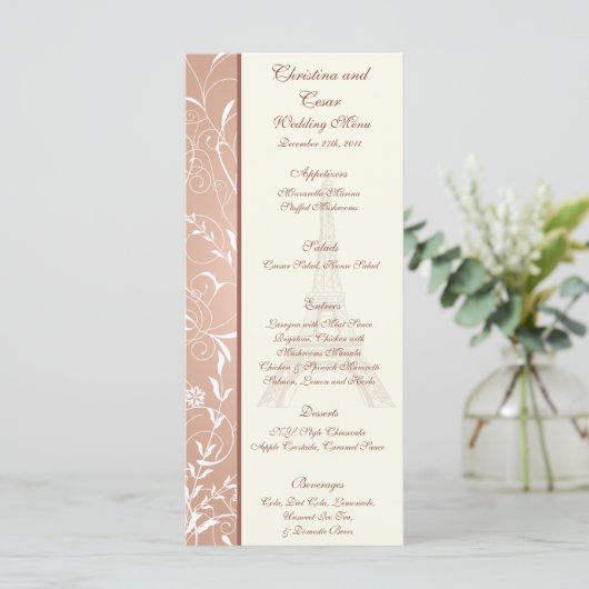 25 Menu Kaarten Floral Spiral in Parijs (Staand voorkant)