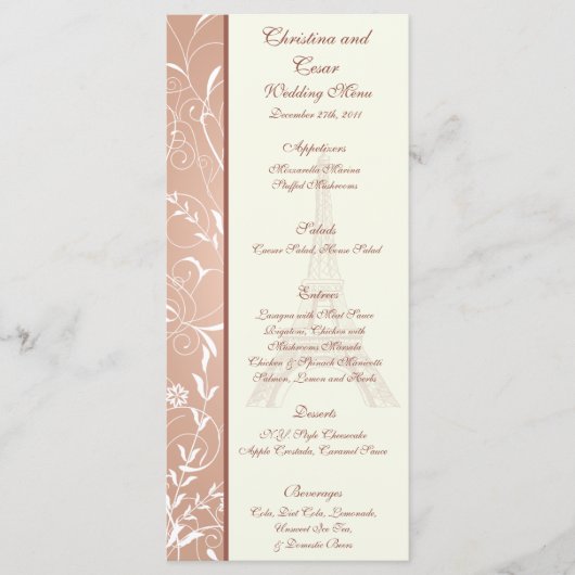 25 Menu Kaarten Floral Spiral in Parijs (Voorkant)