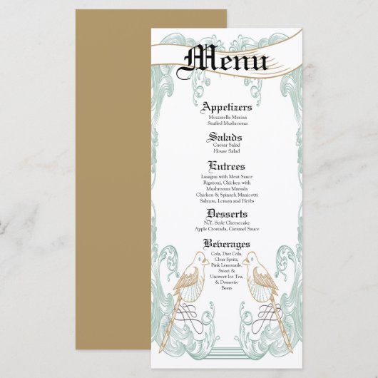 25 Menu Kaarten Formeel  Vogelpaar Victoriaans (Voorkant / Achterkant)