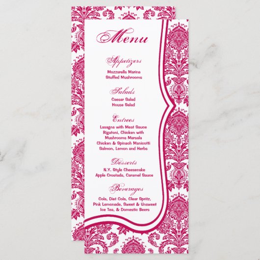 25 Menu Kaarten Fusia White Damask Lace Print Patt (Voorkant / Achterkant)
