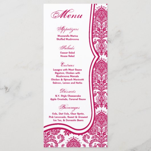 25 Menu Kaarten Fusia White Damask Lace Print Patt (Voorkant)