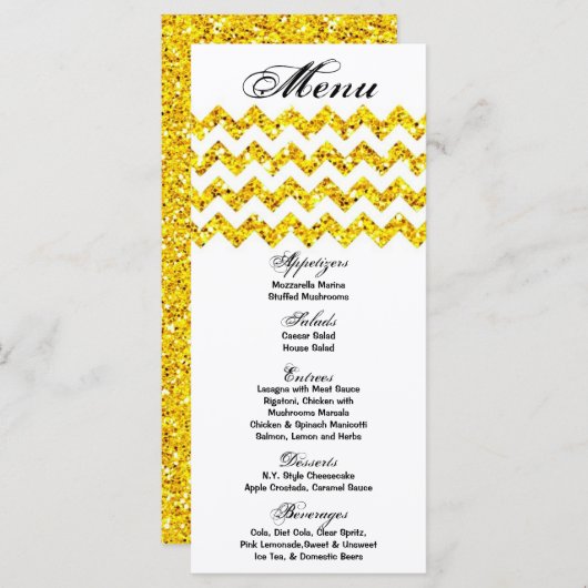 25 Menu Kaarten Gele Glitter Chevron Zig Zag Afdru (Voorkant / Achterkant)