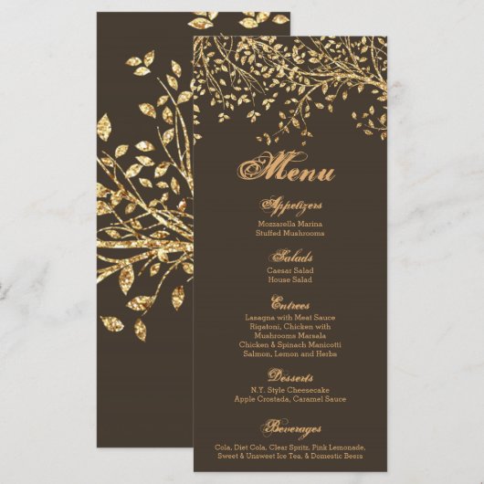 25 Menu Kaarten Gold Foil Tree Bladeren Herfst Her (Voorkant / Achterkant)