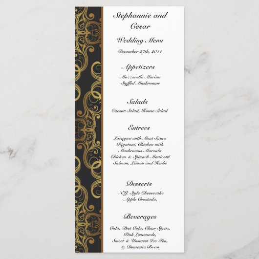 25 Menu Kaarten Goud en Zwart Damask (Voorkant)
