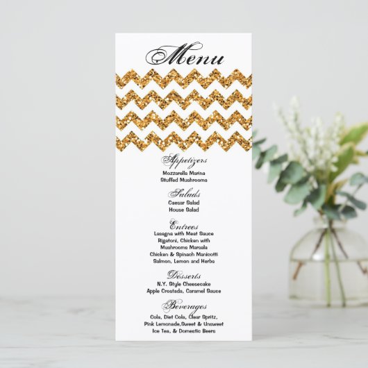25 Menu Kaarten Gouden Glitter Chevron Zig Zag Afd (Staand voorkant)