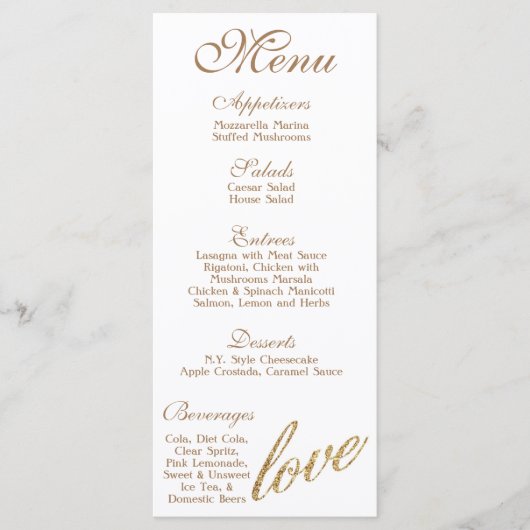 25 Menu Kaarten Goudfolie Glitter Liefde (Voorkant)