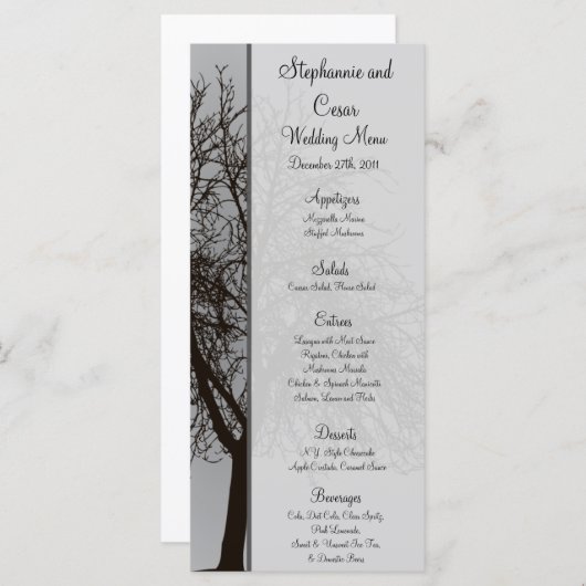 25 Menu Kaarten Grijs Winterbomen Sneeuwbloot (Voorkant / Achterkant)