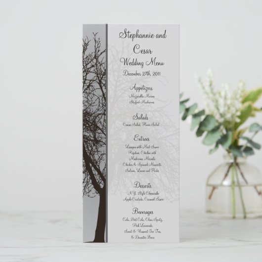 25 Menu Kaarten Grijs Winterbomen Sneeuwbloot (Staand voorkant)