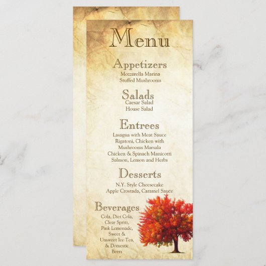 25 Menu Kaarten Herfst Autumn Tree Aged Paper  (Voorkant / Achterkant)