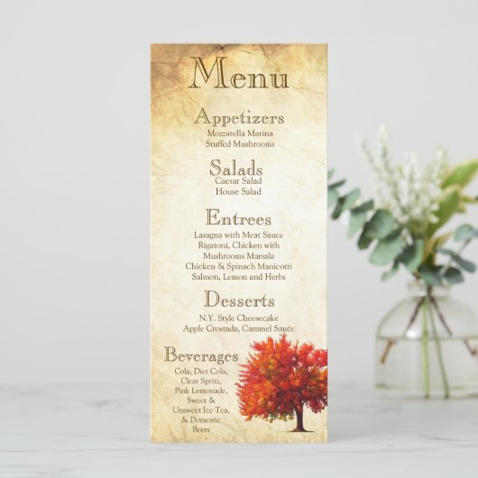 25 Menu Kaarten Herfst Autumn Tree Aged Paper  (Staand voorkant)
