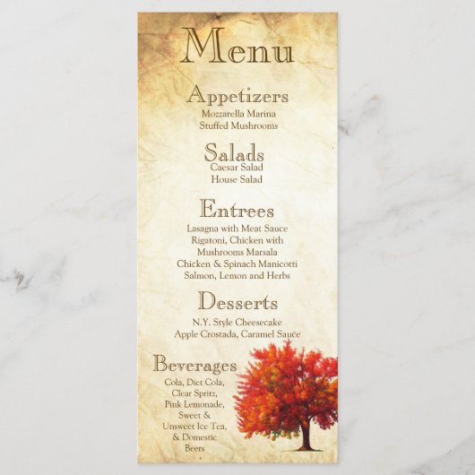 25 Menu Kaarten Herfst Autumn Tree Aged Paper  (Voorkant)