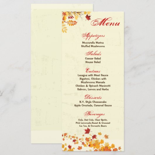 25 Menu Kaarten Herfst Breeze Autumn Leaves Foliag (Voorkant / Achterkant)