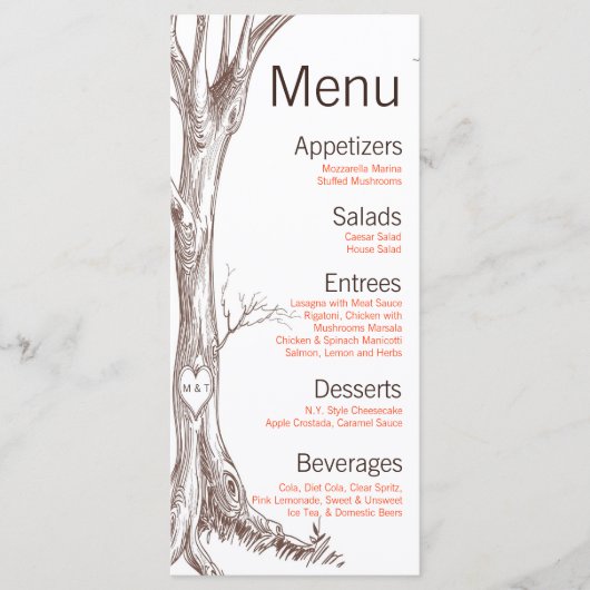 25 Menu Kaarten Herfst Tree Initiaal Carvings Herf (Voorkant)
