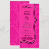 25 Menu Kaarten Hot Pink Black Damask Kant Print (Voorkant / Achterkant)