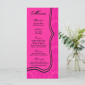 25 Menu Kaarten Hot Pink Black Damask Kant Print (Staand voorkant)