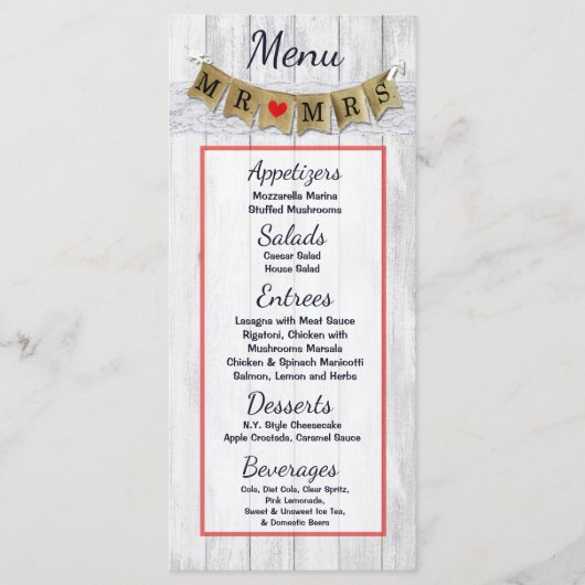 25 Menu Kaarten Jute Mr. en Mrs. Banner (Voorkant)