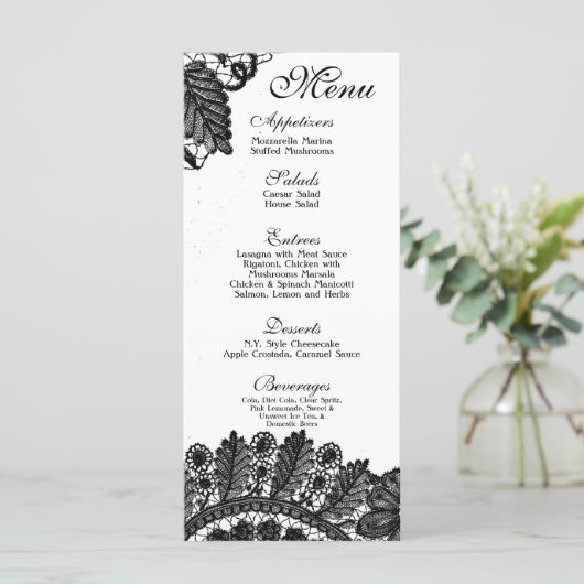 25 Menu Kaarten Kant Applique Dollies Damask (Staand voorkant)