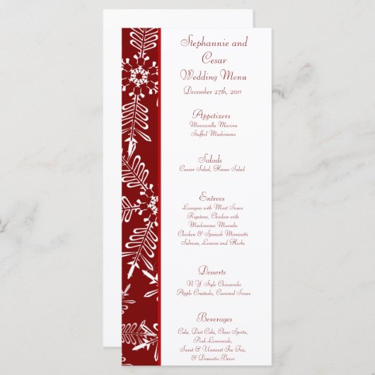 25 Menu Kaarten Kerst Rode Sneeuwvlokken (Voorkant / Achterkant)