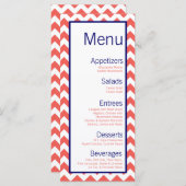 25 Menu Kaarten Koraal Navy Blue Chevron Naam Focu (Voorkant / Achterkant)