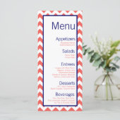 25 Menu Kaarten Koraal Navy Blue Chevron Naam Focu (Staand voorkant)
