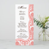 25 Menu Kaarten Koraal Roze Damask Lace Print Patt (Staand voorkant)