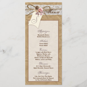 25 Menu Kaarten Kraft Papier Kant Twine Bow Roos S
