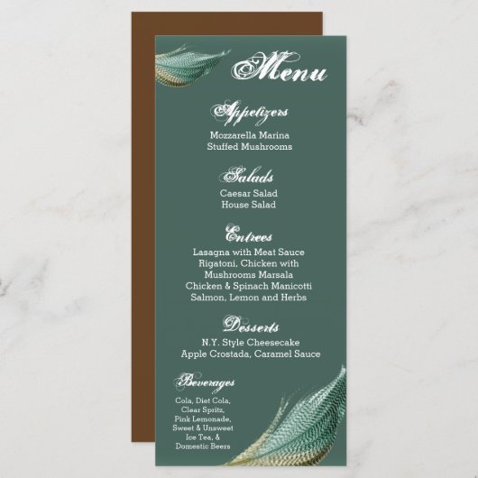 25 Menu Kaarten Kwartelveer Vogelduif (Voorkant / Achterkant)