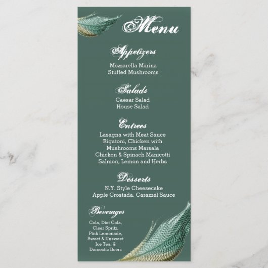 25 Menu Kaarten Kwartelveer Vogelduif (Voorkant)