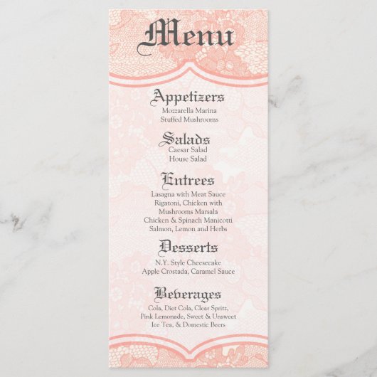 25 Menu Kaarten Land Koraal Kant Print Fabric Patt (Voorkant)