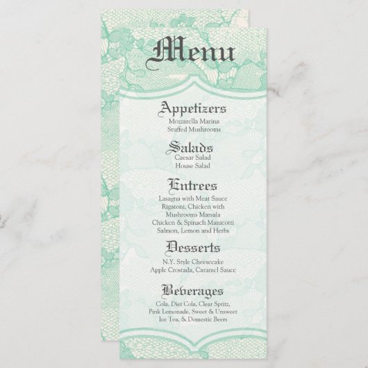 25 Menu Kaarten Land Mint Kant Print Fabric Patte (Voorkant / Achterkant)