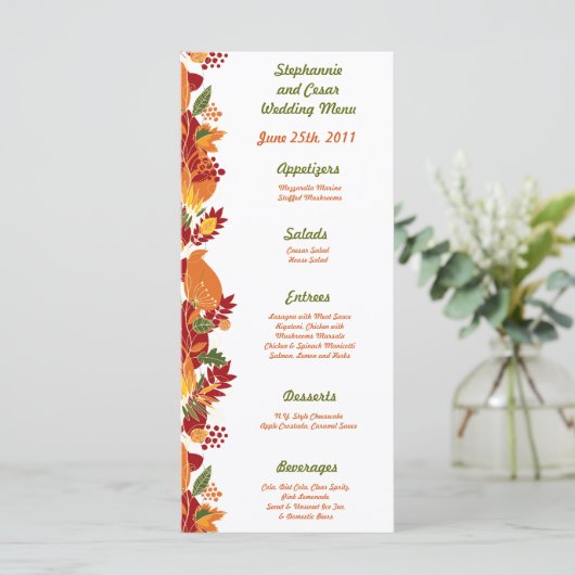 25 Menu Kaarten Liefde Herfst Bladbladeren (Staand voorkant)