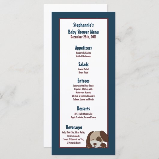 25 Menu-kaarten Lil League Puppy Dog Sports Menu (Voorkant / Achterkant)