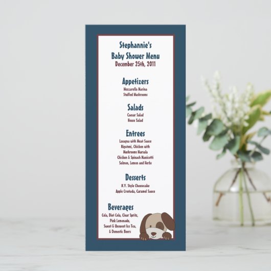 25 Menu-kaarten Lil League Puppy Dog Sports Menu (Staand voorkant)