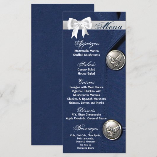 25 Menu Kaarten Luchtmacht Klasse A Uniform Jurk B (Voorkant / Achterkant)