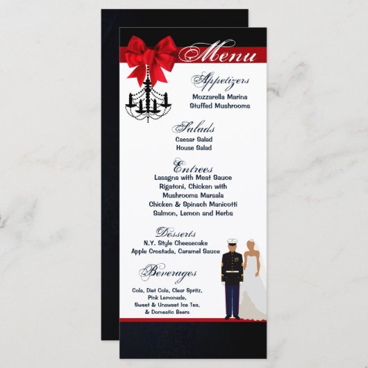 25 Menu Kaarten Marine Hispanic Uniform Groom Brid (Voorkant / Achterkant)
