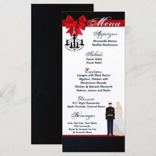 25 Menu Kaarten Marine Uniform Groom Bruid Jurk Bl (Voorkant / Achterkant)