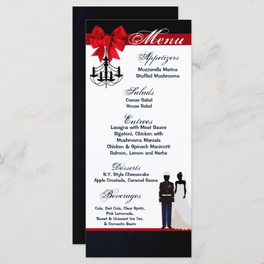 25 Menu Kaarten Marine Uniform Groom Bruid Jurk Bl (Voorkant / Achterkant)