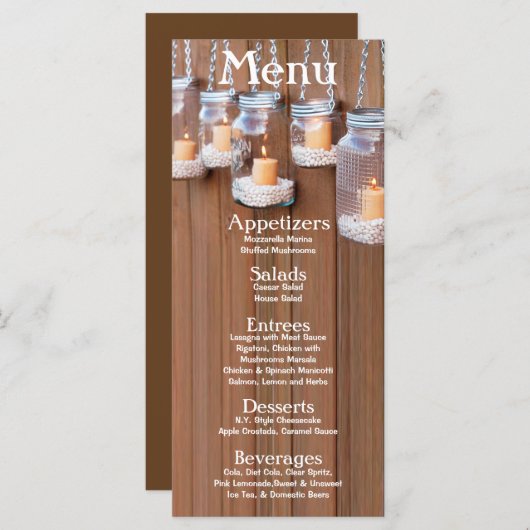 25 Menu Kaarten Mason Jar Candle Lights Night Yard (Voorkant / Achterkant)