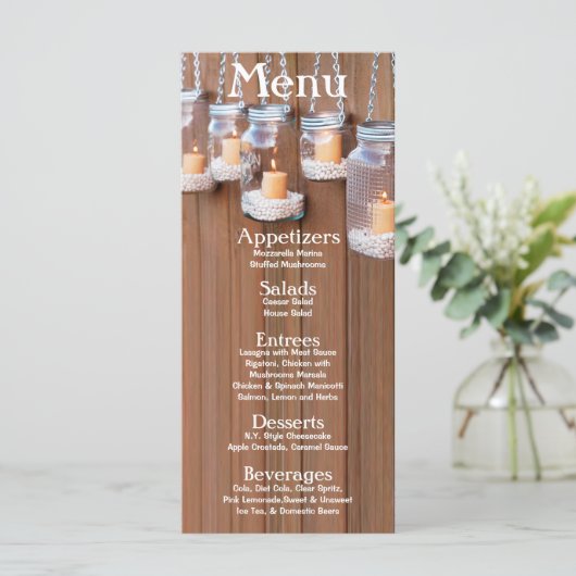 25 Menu Kaarten Mason Jar Candle Lights Night Yard (Staand voorkant)