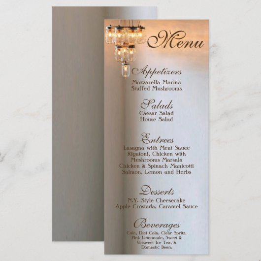 25 Menu Kaarten Mason Jar Kroonluchter Kaarsen Rus (Voorkant / Achterkant)
